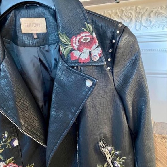 Boho Embroidered Vegan Leather Moto Jacket - Picture 7 of 7